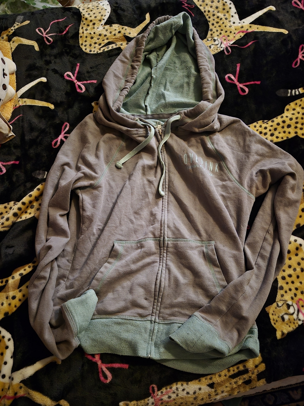 PINK Victoria's Secret Two-Tone Zip Hoodie in Gray & Sage